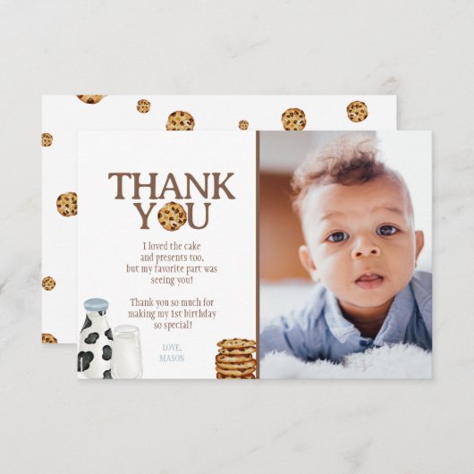 ミルクとクッキー誕生日の写真サンキューカード サンキューカード (正面/裏面)