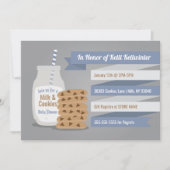 ミルクとクッキー赤ちゃんシャワーブルーストライプのテーマ 招待状 (正面)