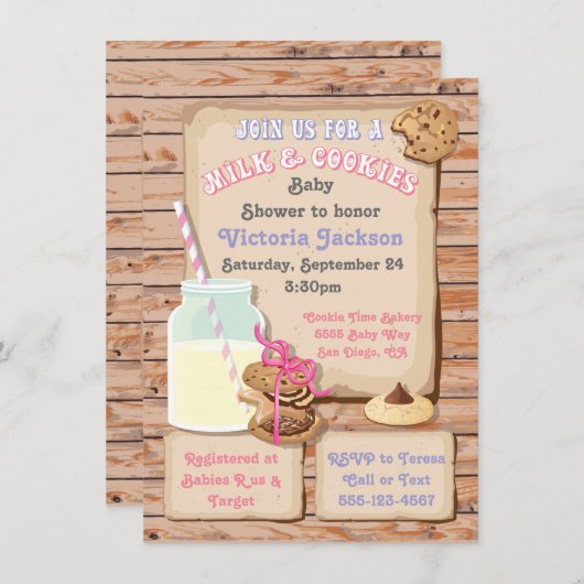 ミルクとクッキー赤ちゃんシャワー招待状 招待状 (正面/裏面)