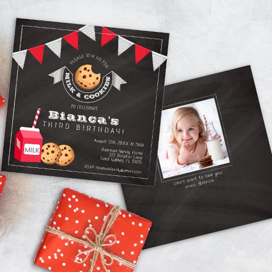 ミルクとコーキーズの誕生日招待状 - ヴィンテージチョークボード 招待状
