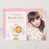 ミルクとコokiesの女の子ピンクの2歳の誕生日 招待状 (正面/裏面)