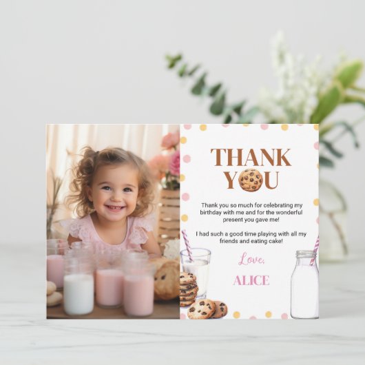 ミルクとコokiesの誕生日写真感謝カード サンキューカード (スタンド正面)