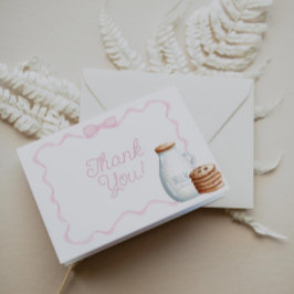 ミルクとコokies ピンクのベビーシャワー サンキューカード