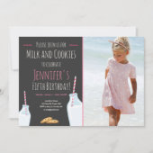 ミルクとコokies ピンクの女の子の誕生日パーティー 招待状 (正面)