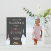 ミルクとコokies ピンクの女の子の誕生日パーティー 招待状 (スタンド正面)