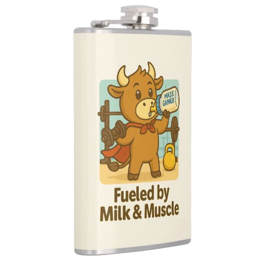 ミルクと筋肉で動く – Bull おもしろい Cartoon Flas フラスク (右)