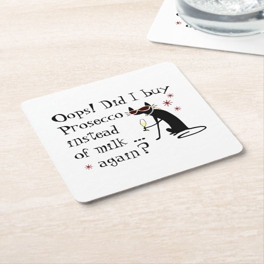 ミルクの代買わりにプロセッコをやった スクエアペーパーコースター (アングル)