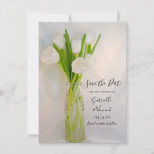 ミルクの白いチューリップボトル結婚式の日付を保存 セーブザデート (正面)