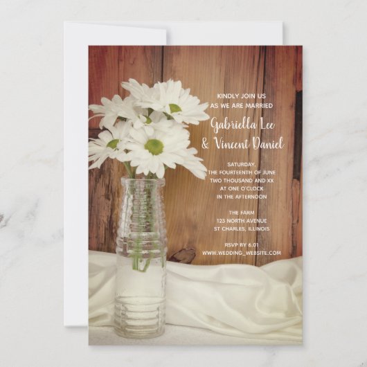ミルクの白いデイジーボトル国の結婚式 招待状 (正面)