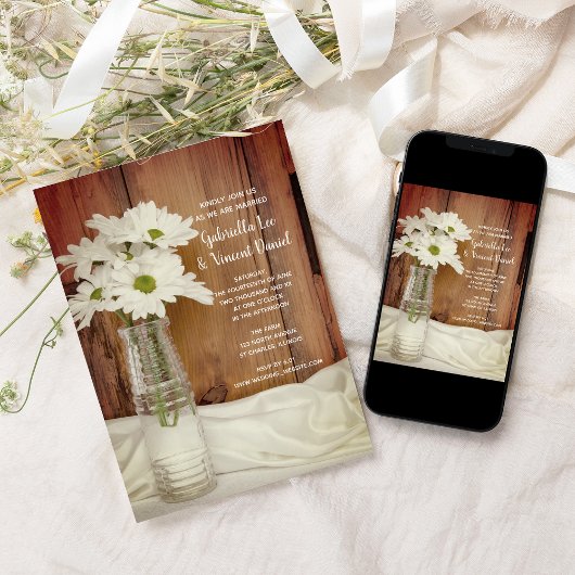 ミルクの白いデイジーボトル国の結婚式 招待状