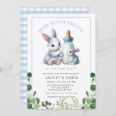 ミルクの赤ちゃんシャワーでバニーを緑にする 招待状 (正面/裏面)