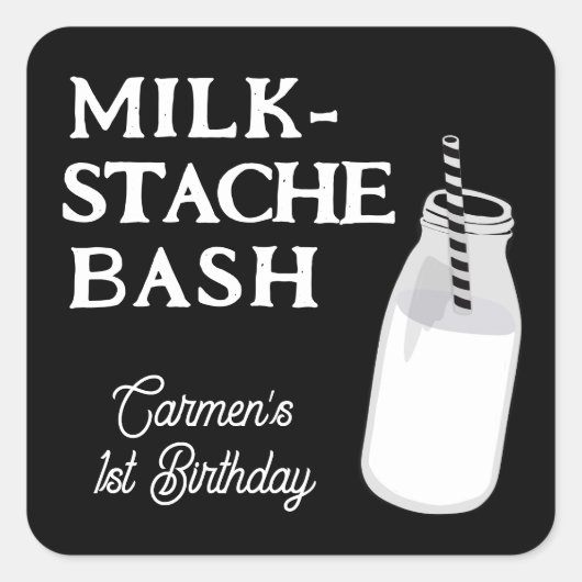 ミルクひげバッシュクッキー1歳の誕生日 スクエアシール (正面)