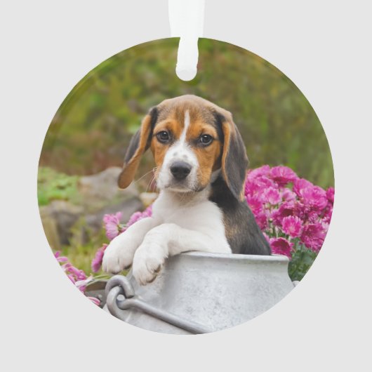 ミルクを作るかわいい三色のベグル犬の子犬 – 』 オーナメント (裏面)