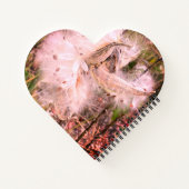 ミルクウィードのポッドを開く |シルクの種子 |ハート ノートブック (裏面)