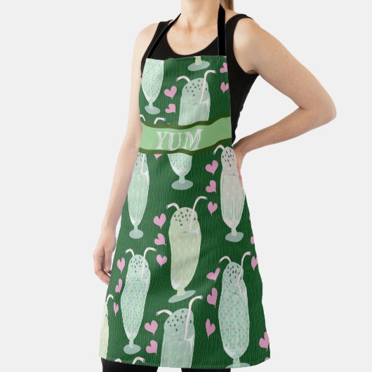 ミルクシェイクおもしろいミントカートゥーンレトロパターンキュートおもしろい エプロン (インサイチュ)
