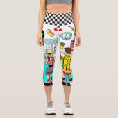 ミルクシェイクと50年代のグラフィック、ホットドッグレトロ カプリレギンス (正面)