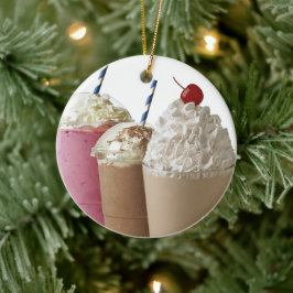 ミルクシェイクストロベリーチョコレートアイスクリームトリート セラミックオーナメント
