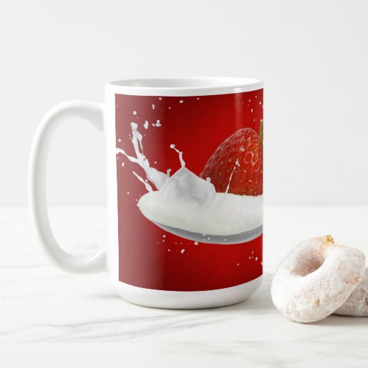 ミルクスプラッシュ付きイチゴ コーヒーマグカップ (ドーナツ)