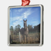 ミルクチョコレートブラウン馬ブルー メタルオーナメント (左)