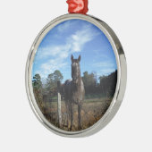 ミルクチョコレートブラウン馬ブルー メタルオーナメント (左)