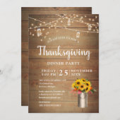 ミルクバケツ感謝祭の夕食時のヒマワリ 招待状 (正面/裏面)