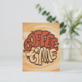 ミルクフォームにコーヒーの時間単語 ポストカード (スタンド正面)
