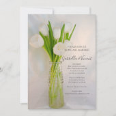 ミルクボトルに入った白いチューリップ 春のウェディング 招待状 (正面)