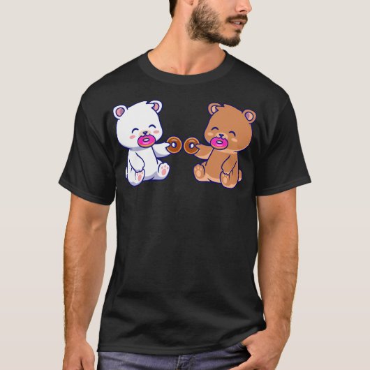 ミルクモカクマたちが焼きドーナツを食べる Tシャツ (正面)