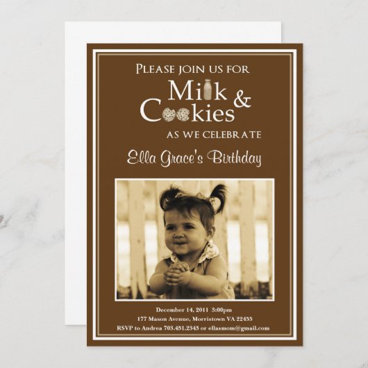 ミルク及びクッキーの誕生日のパーティの招待状 招待状 (正面/裏面)