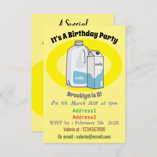 ミルク漫画のイラストレーション 招待状 (正面/裏面)