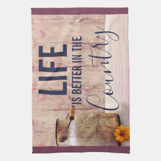 ミルク缶と国の引用文で生活が良い キッチンタオル (縦)