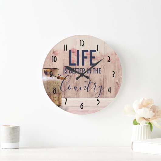 ミルク缶と国の引用文で生活が良い ラージ壁時計 (ホーム)