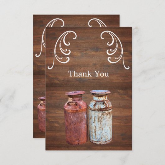 ミルク缶カントリーウェディング素朴オールドファーム予算 サンキューカード (正面/裏面)