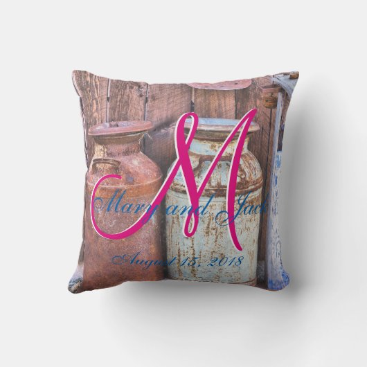 ミルク缶ヴィンテージ金属素朴アンティークモノグラム クッション (裏面)