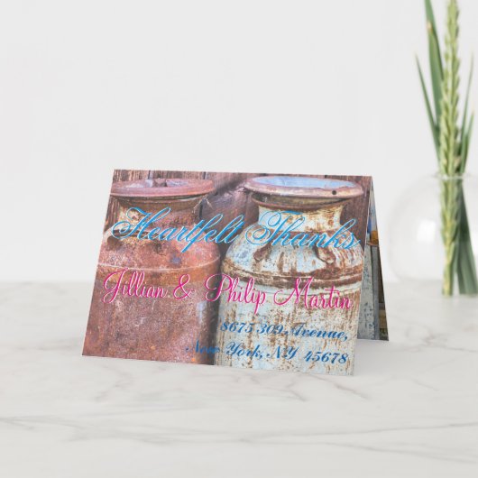 ミルク缶ヴィンテージ金属素朴アンティークモノグラム サンキューカード (正面)