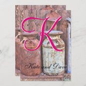 ミルク缶ヴィンテージ金属素朴アンティークモノグラム 招待状 (正面/裏面)