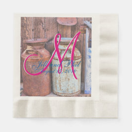 ミルク缶 ヴィンテージ メタル ラスティック アンティーク モノグラム 縁ありカクテルナプキン