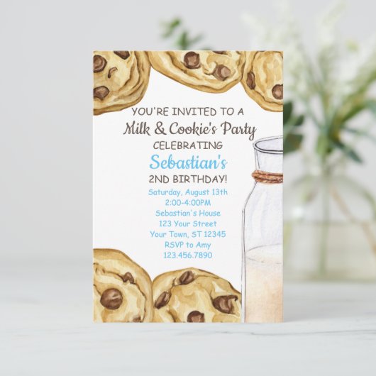 ミルク&クッキーのパーティー誕生日招待状 招待状 (スタンド正面)