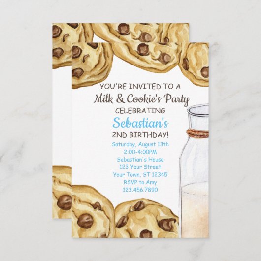 ミルク&クッキーのパーティー誕生日招待状 招待状 (正面/裏面)