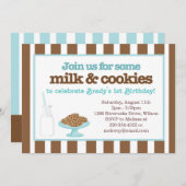 ミルク＆クッキーパーティー（アクア/ブラウン） 招待状 (正面/裏面)