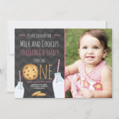 ミルク&クッキーファースト誕生日招待状ガール 招待状 (正面)