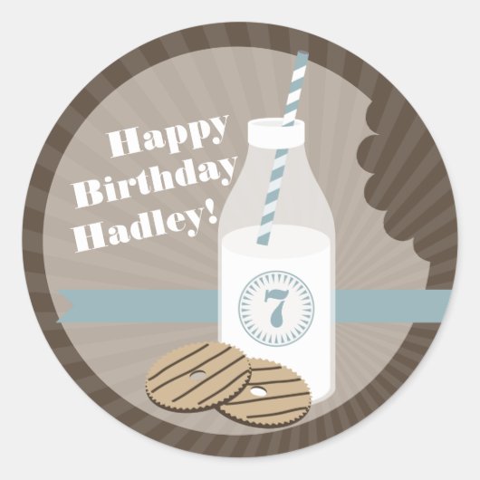 ミルク+クッキー誕生日ステッストライプのク+青 ラウンドシール (正面)