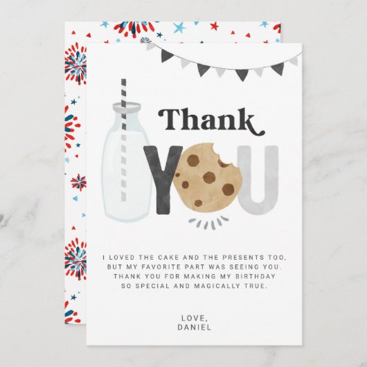 ミルク&クッキー誕生日パーティーサンキューカード 招待状 (正面/裏面)