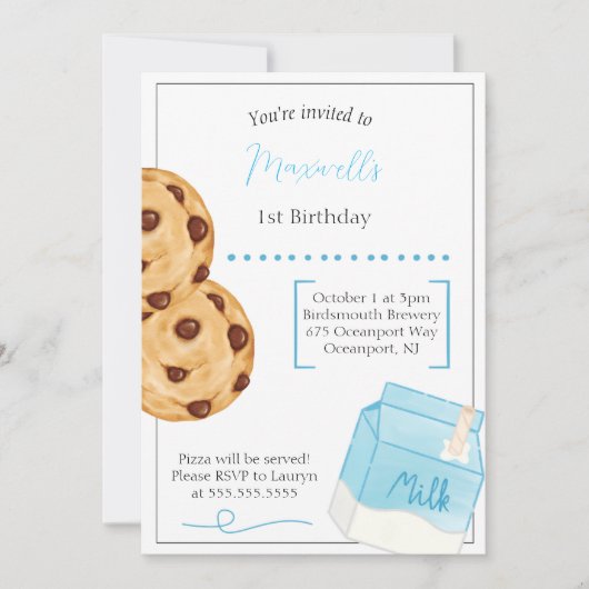 ミルク&クッキー誕生日招待状 招待状 (正面)