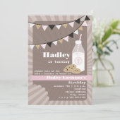 ミルク＆クッキー誕生日 - チョコチップ ピンク 招待状 (スタンド正面)