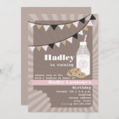 ミルク＆クッキー誕生日 - チョコチップ ピンク 招待状 (正面/裏面)