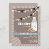 ミルク&クッキー誕生日-チョコレートチップブルー 招待状 (正面/裏面)