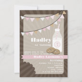 ミルク&クッキー誕生日-フッジ&ピストライプのンク 招待状 (正面)