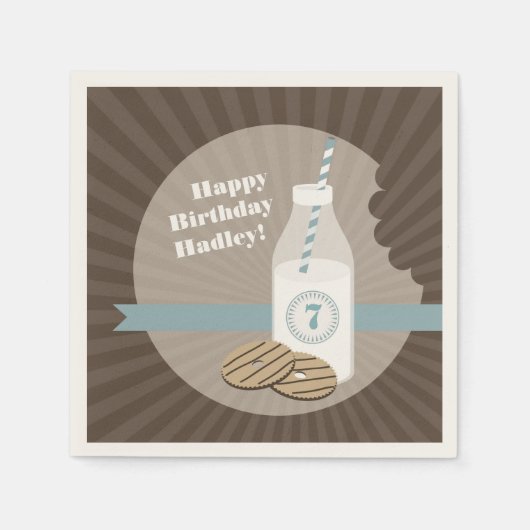 ミルク+クッキー誕生日 – 青 スタンダードカクテルナプキン (正面)