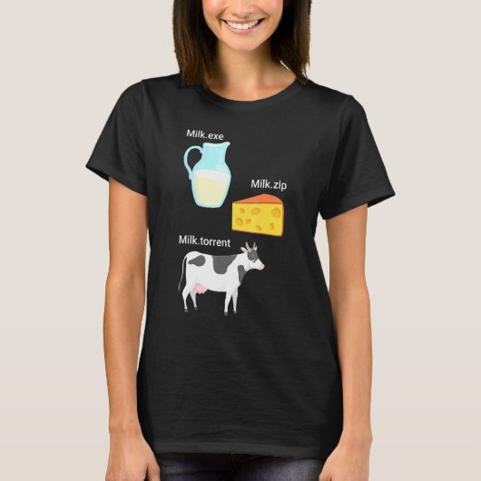 ミルク チーズ 牛 コンピューター オタク ギーク コーダー Tシャツ (正面)
